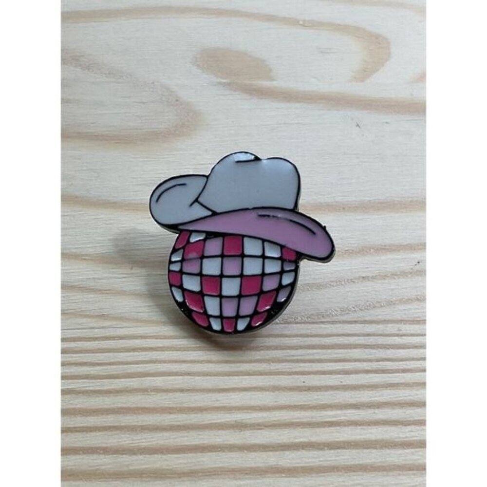 Cowboy Hat Disco Ball Enamel Pin With Secure Backing
